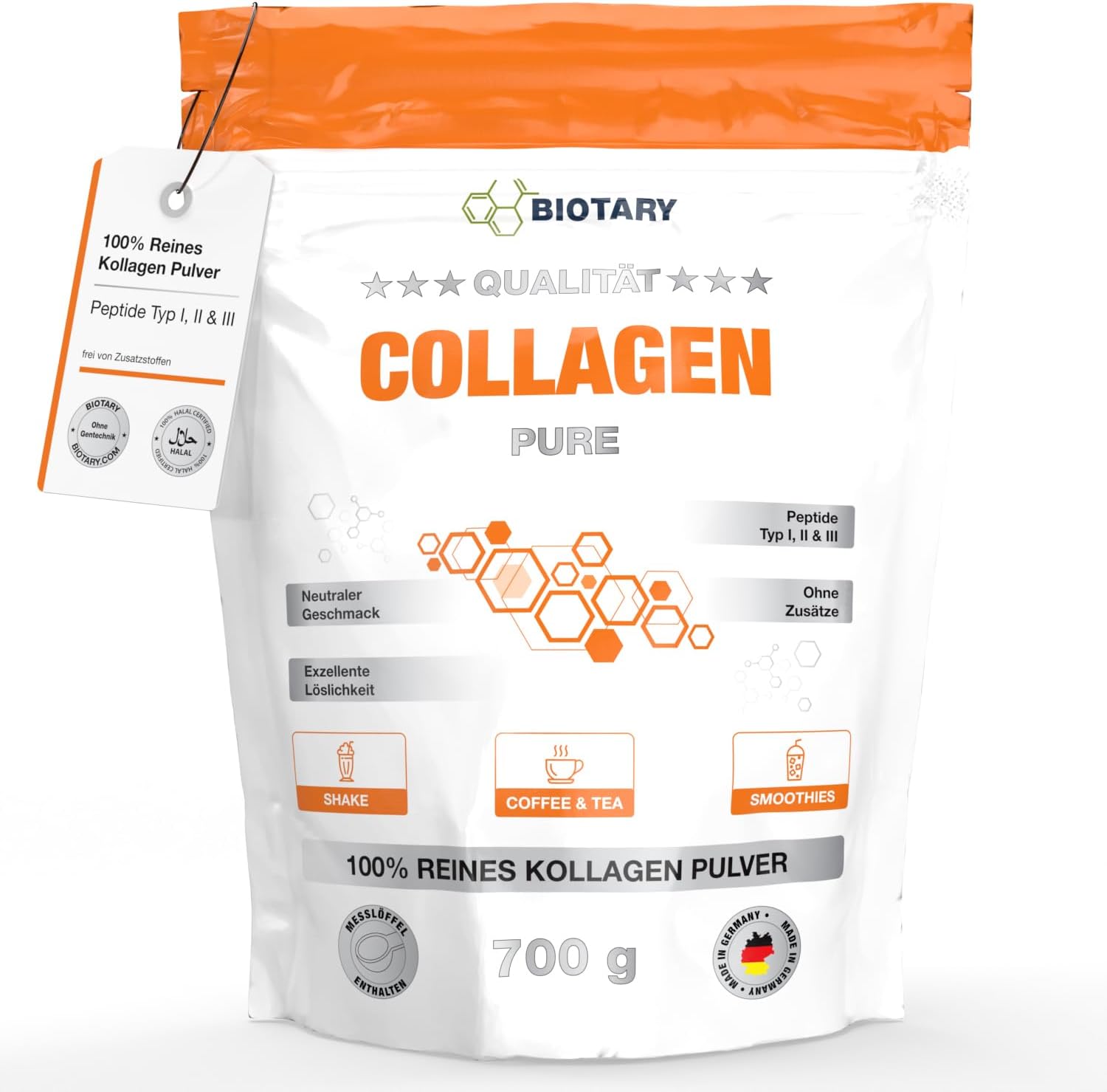 Opakowanie Kolagen Powder 700 g, 100% czysty hydrolizat kolagenu BIOTARY