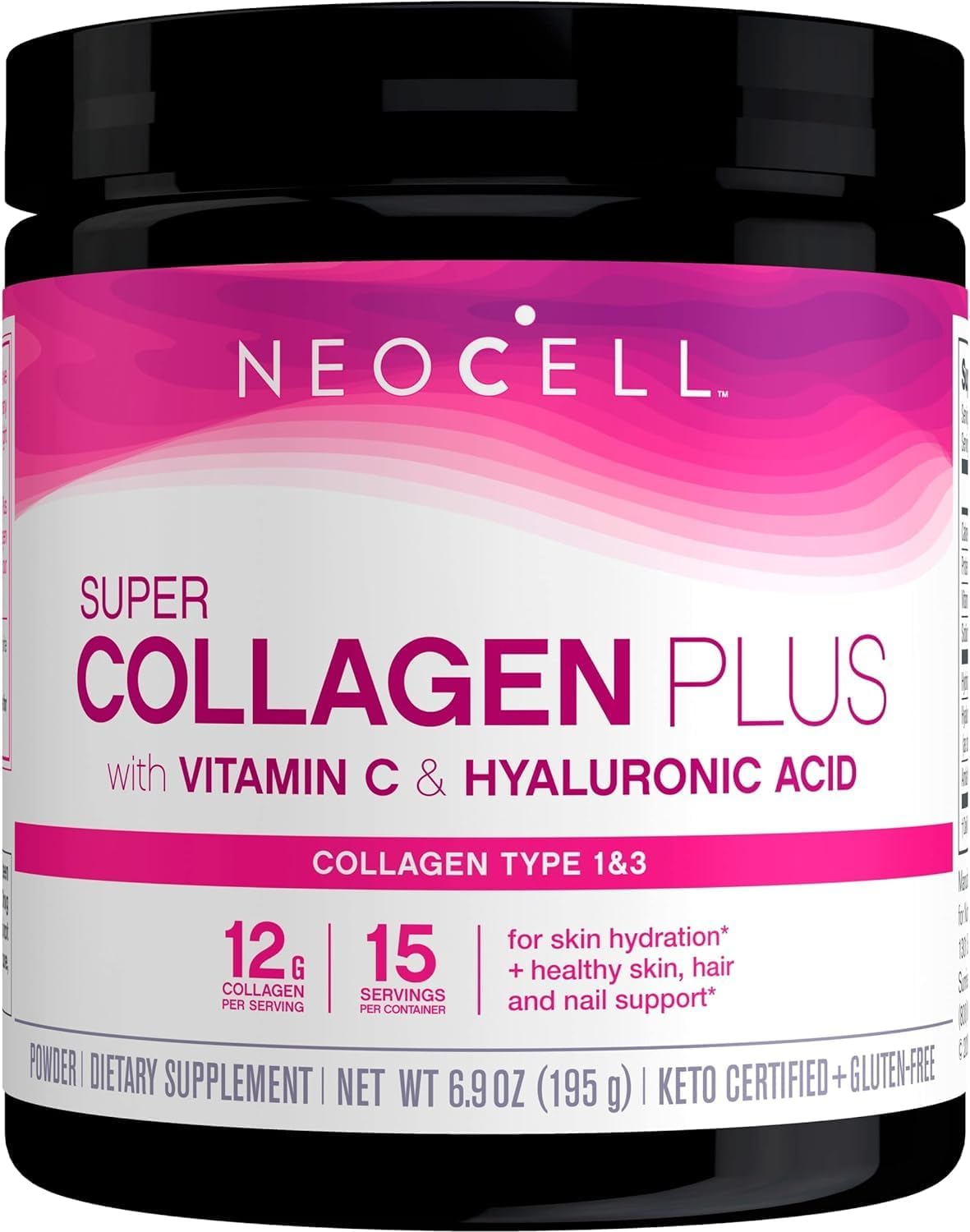 Super Collagen Powder, Collagen Plus z witaminą C i kwasem hialuronowym