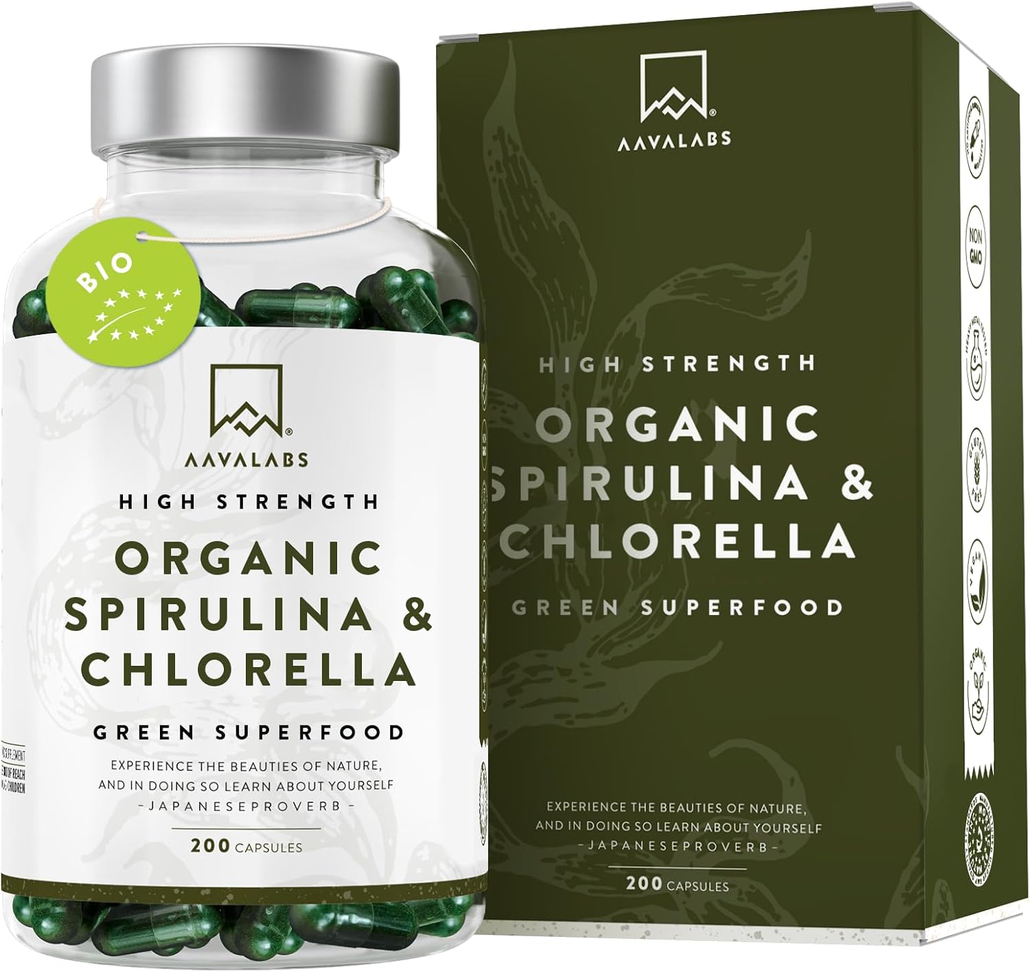 Opakowanie 200 Kapsułek z Spiruliną i Chlorellą AAVALABS