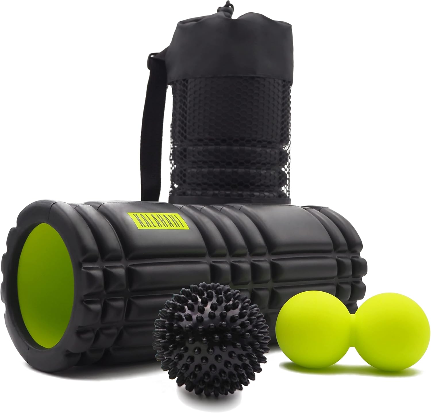 KALAHARI Zestaw Foam Roller 3 w 1 - Wałek do masażu powięzi, Podwójna Piłka, Piłka z kolcami Jeż