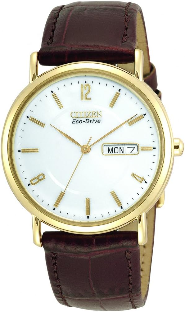 Citizen męski skórzany zegarek Eco-Drive BM8242-08A w złotym odcieniu