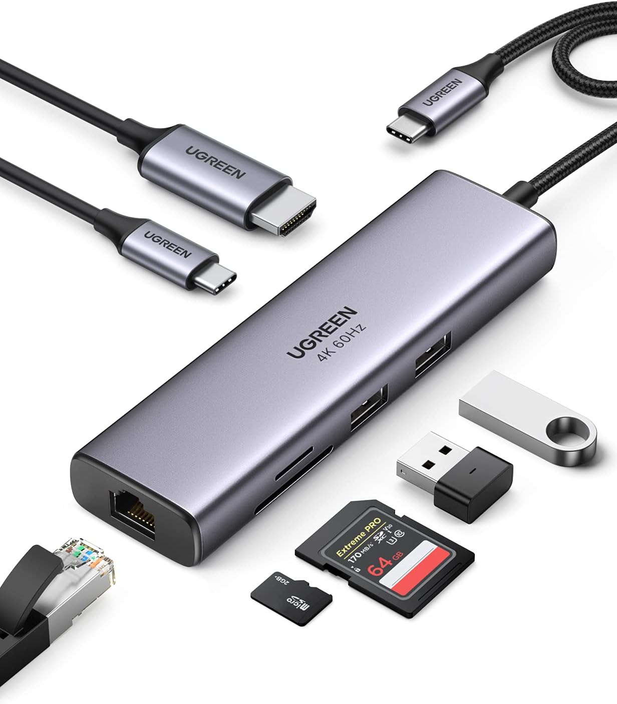 UGREEN USB C Hub 7 w 1 – widok z przodu