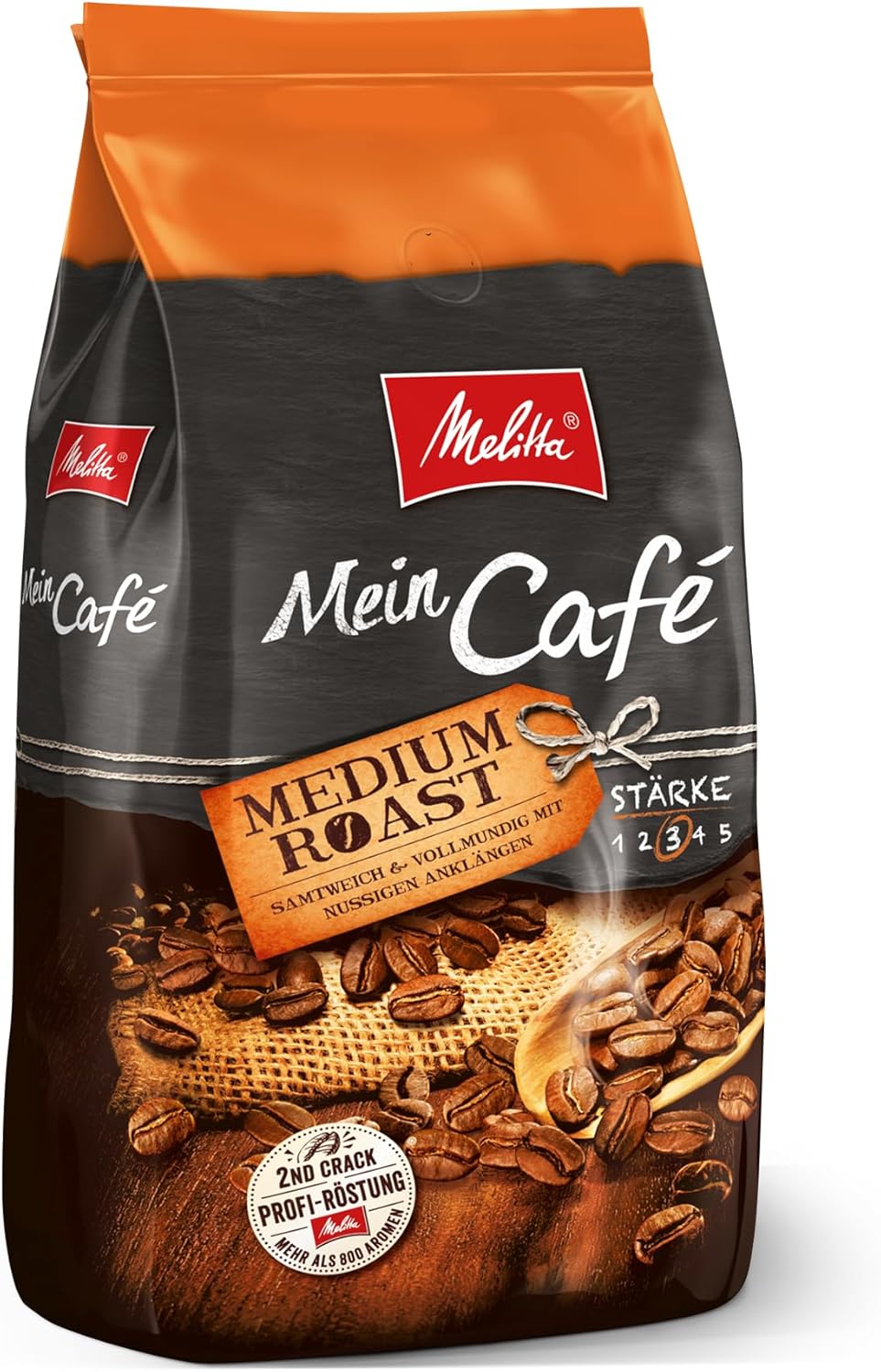 Melitta Mein Café Medium Roast – Całe ziarna kawy do ekspresu, średnie palenie