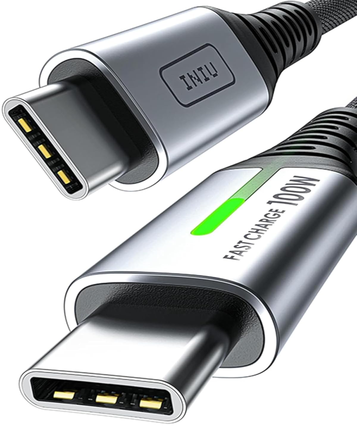 INIU Kabel USB-C na USB-C 2M 100W – Szybkie Ładowanie, Nylonowy Pleciony