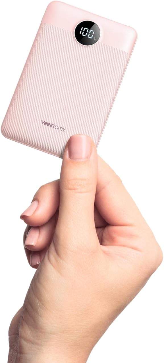 VEEKTOMX Mini Power Bank 10000mAh – różowy, kompaktowy design