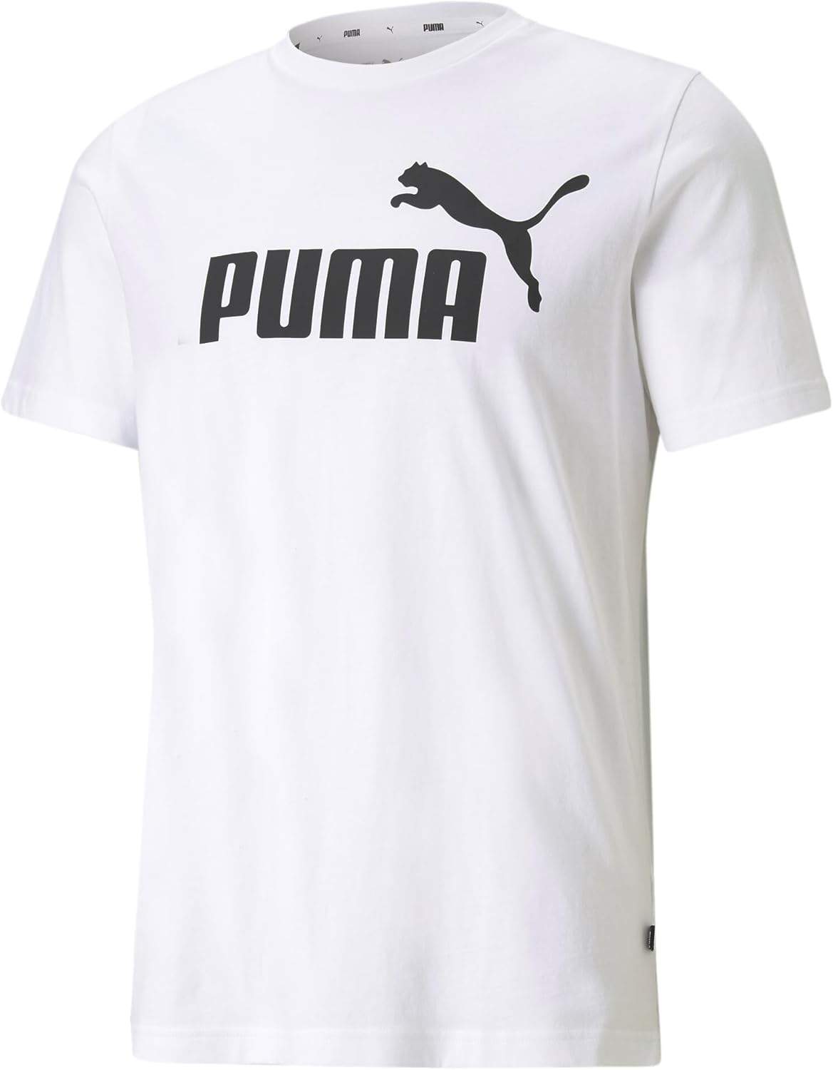 Czarna koszulka PUMA z dużym białym logo na klatce piersiowej