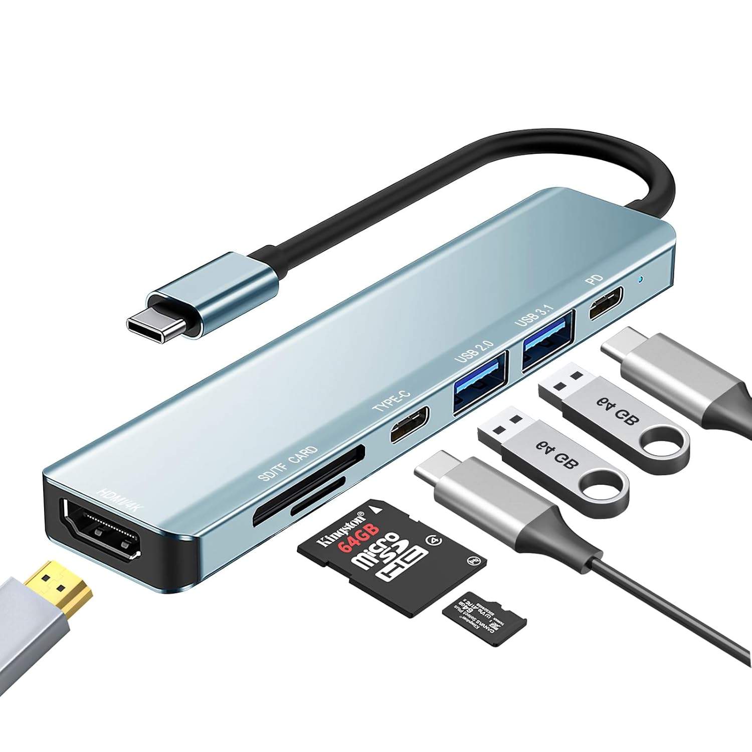 Hub USB C 7 w 1 – widok z przodu