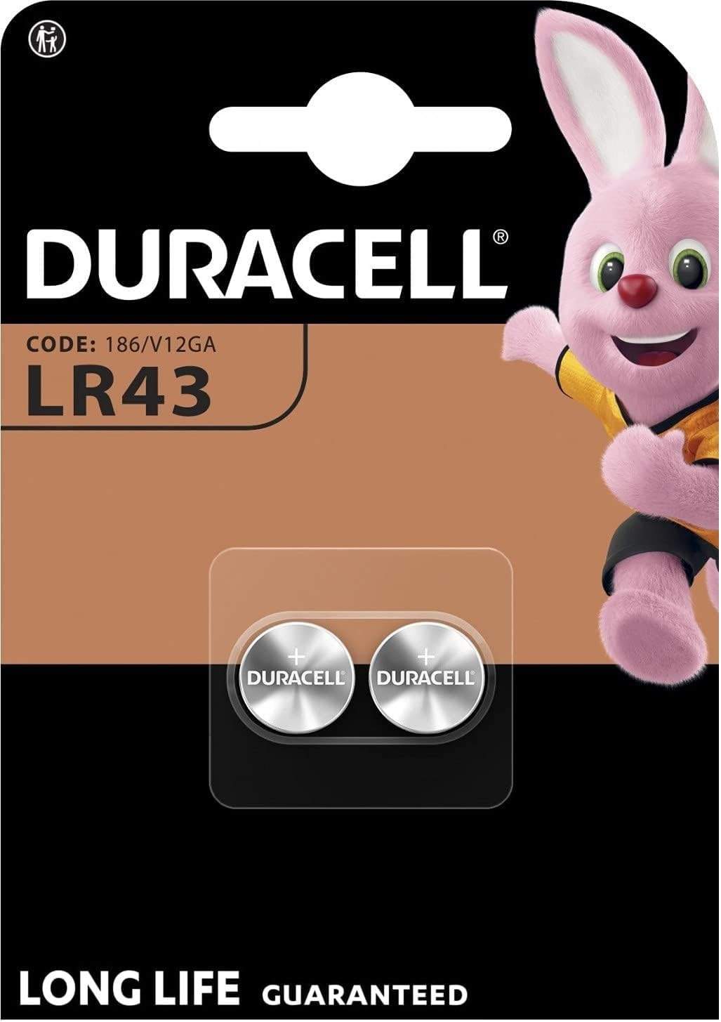 Opakowanie baterii Duracell LR43 z charakterystycznym miedzianym paskiem