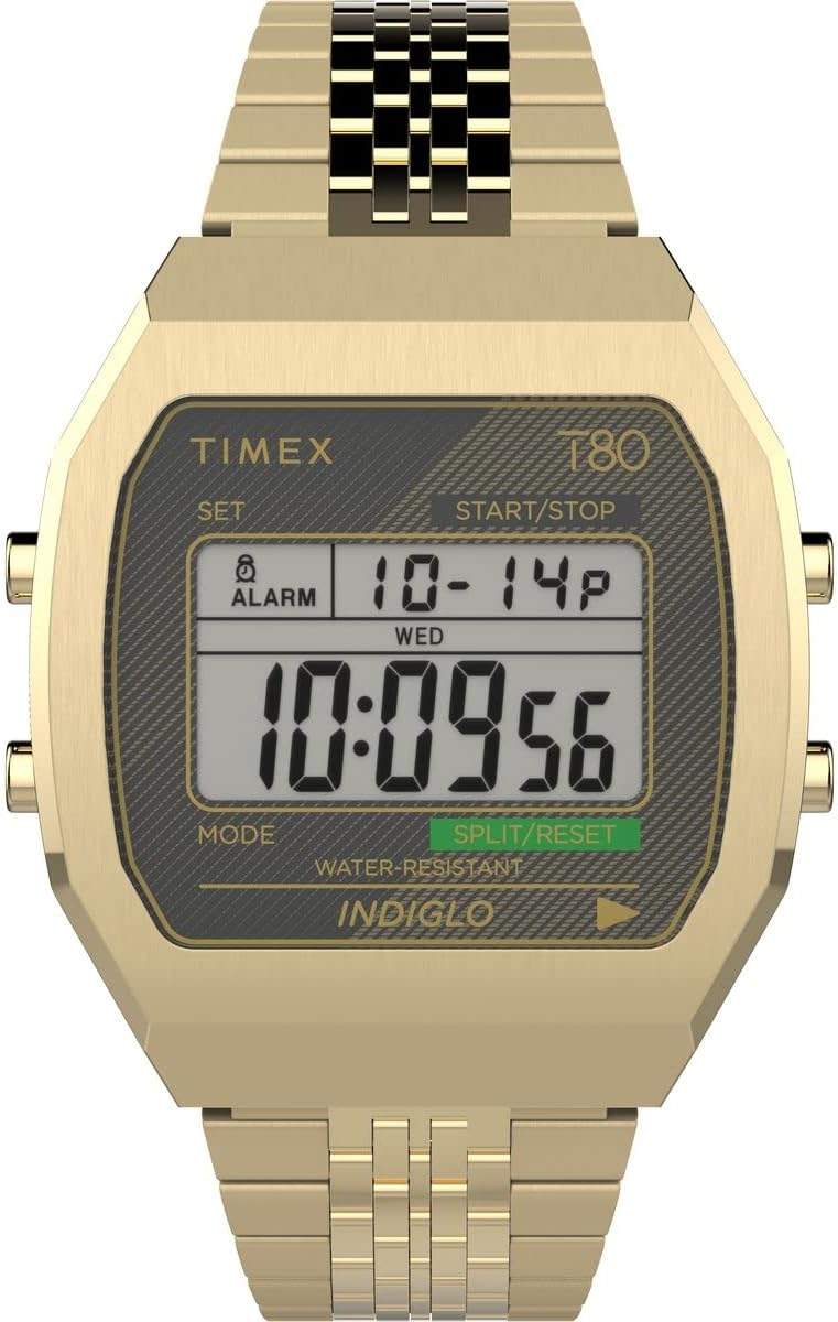 Timex T80 złoty zegarek cyfrowy na nadgarstku