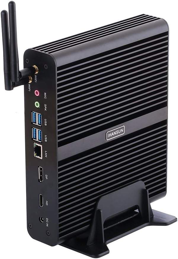 HUNSN 4K Fanless Mini PC – Widok z przodu