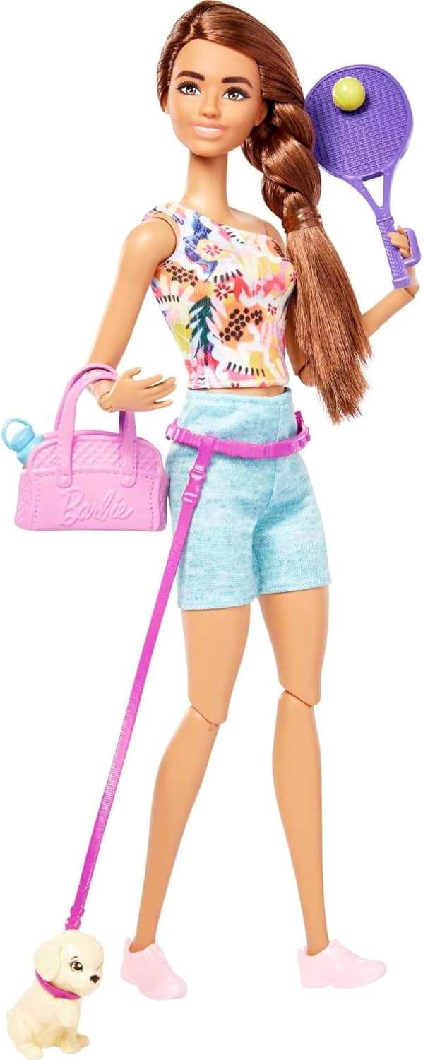 Lalka Barbie HKT91 z pieskiem i akcesoriami do fitnessu