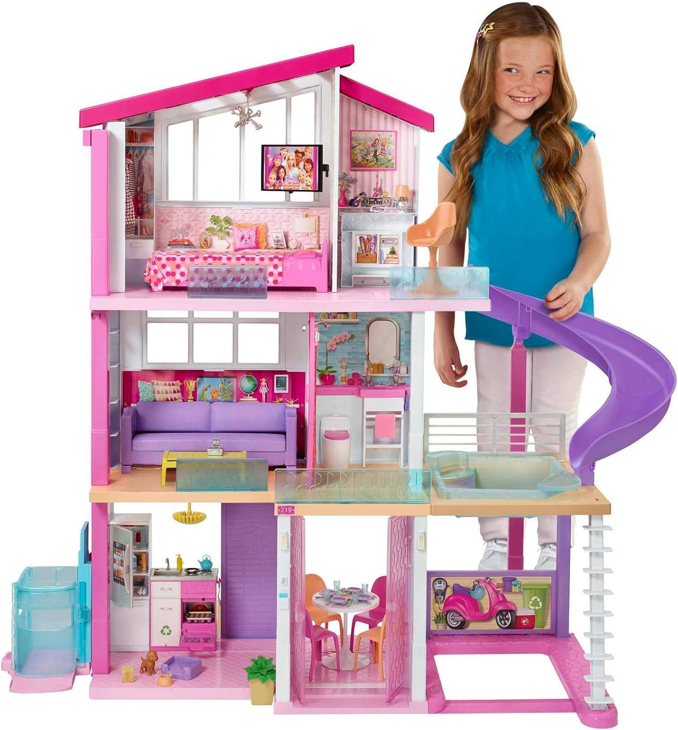 Barbie Dreamhouse - widok frontowy z basenem i zjeżdżalnią