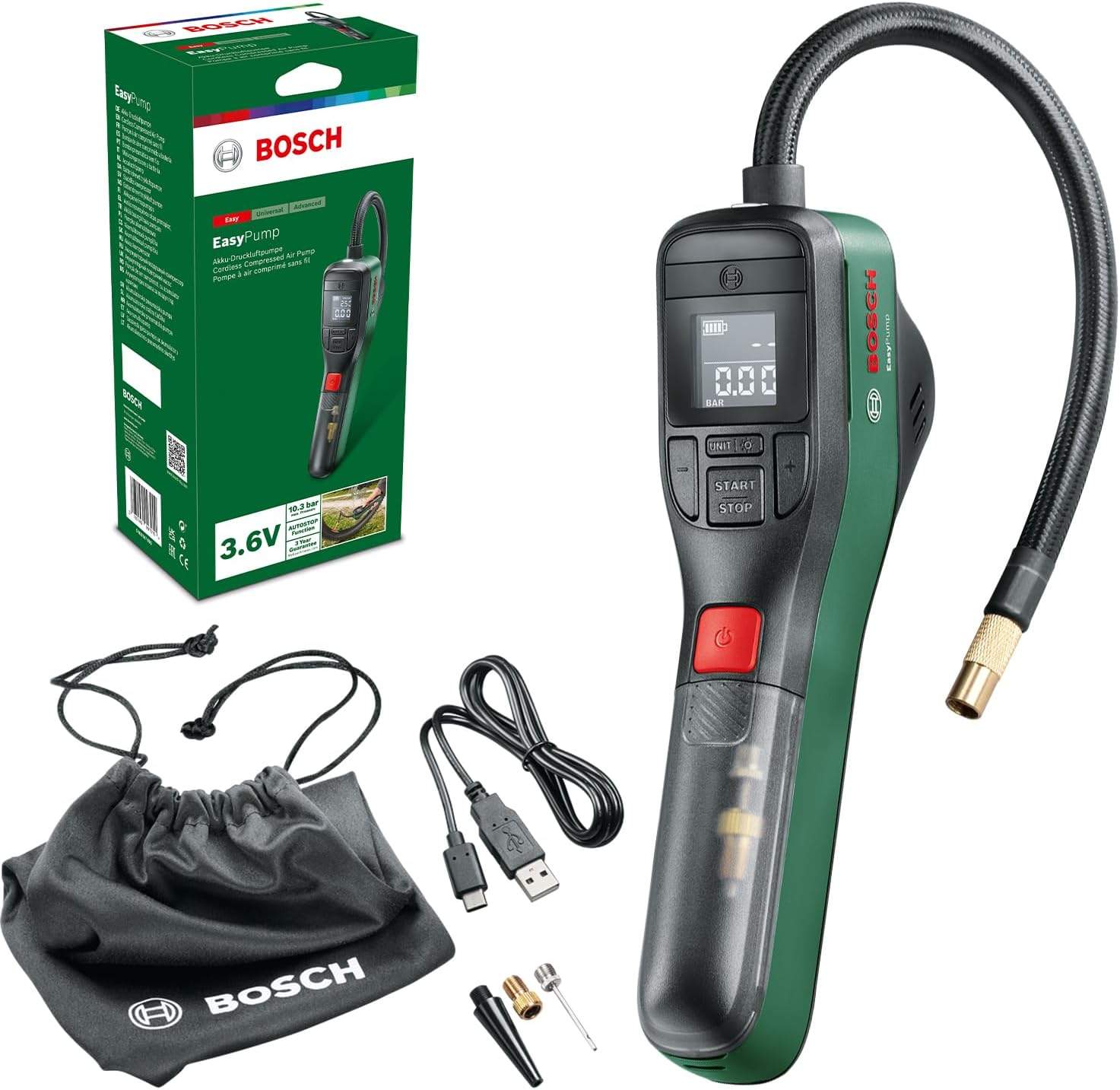 Bosch EasyPump mini kompresor akumulatorowy LED