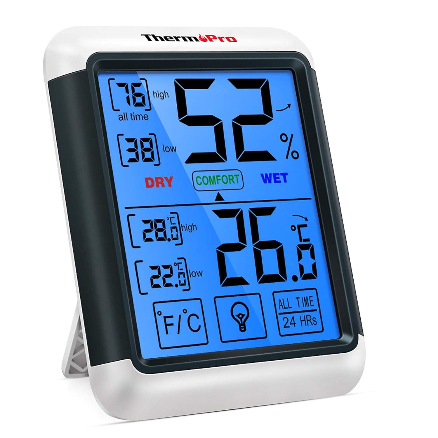 ThermoPro TP55 – Cyfrowy termometr pokojowy z dużym ekranem dotykowym