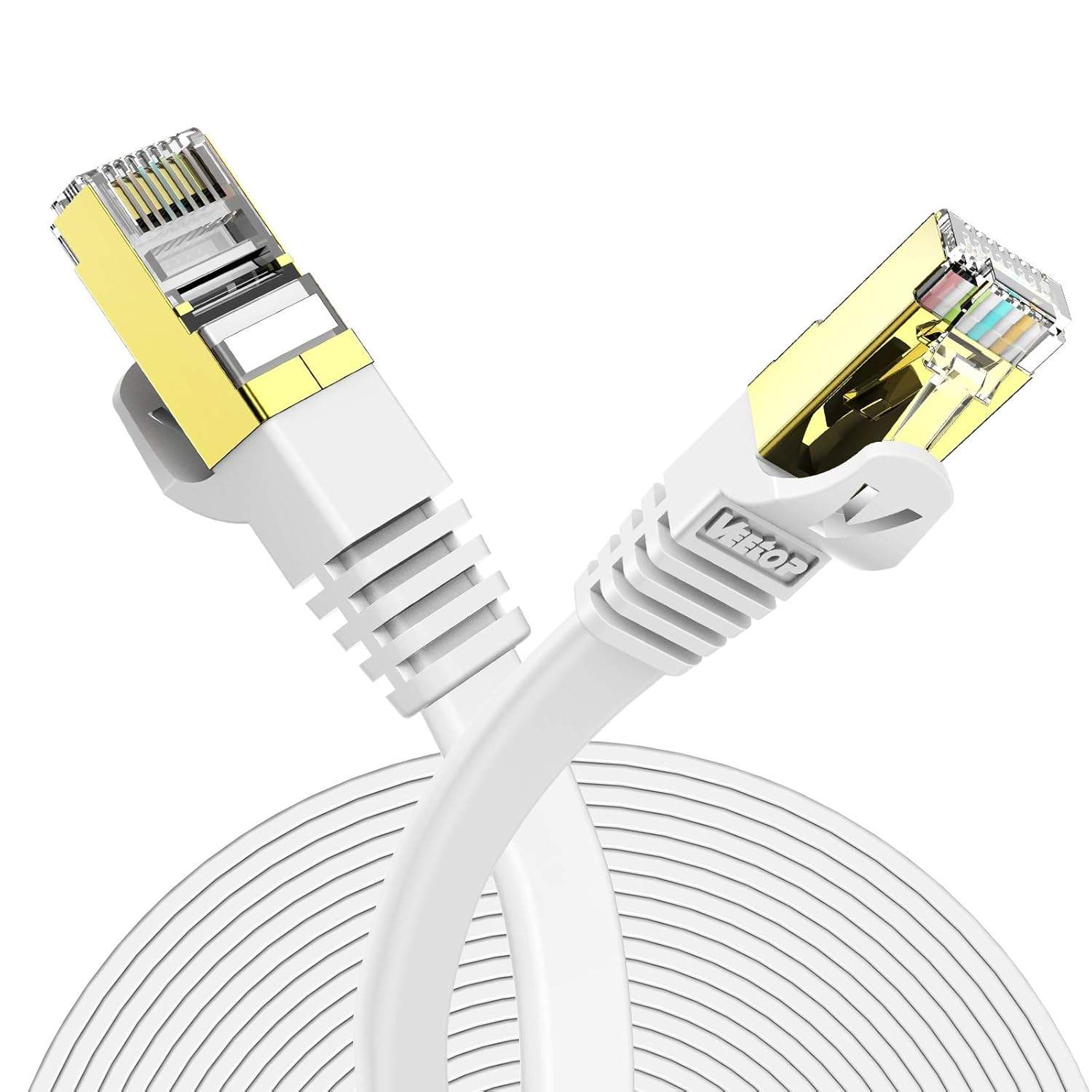 Veetop Płaski kabel Ethernet CAT 7 - Biały, 15m