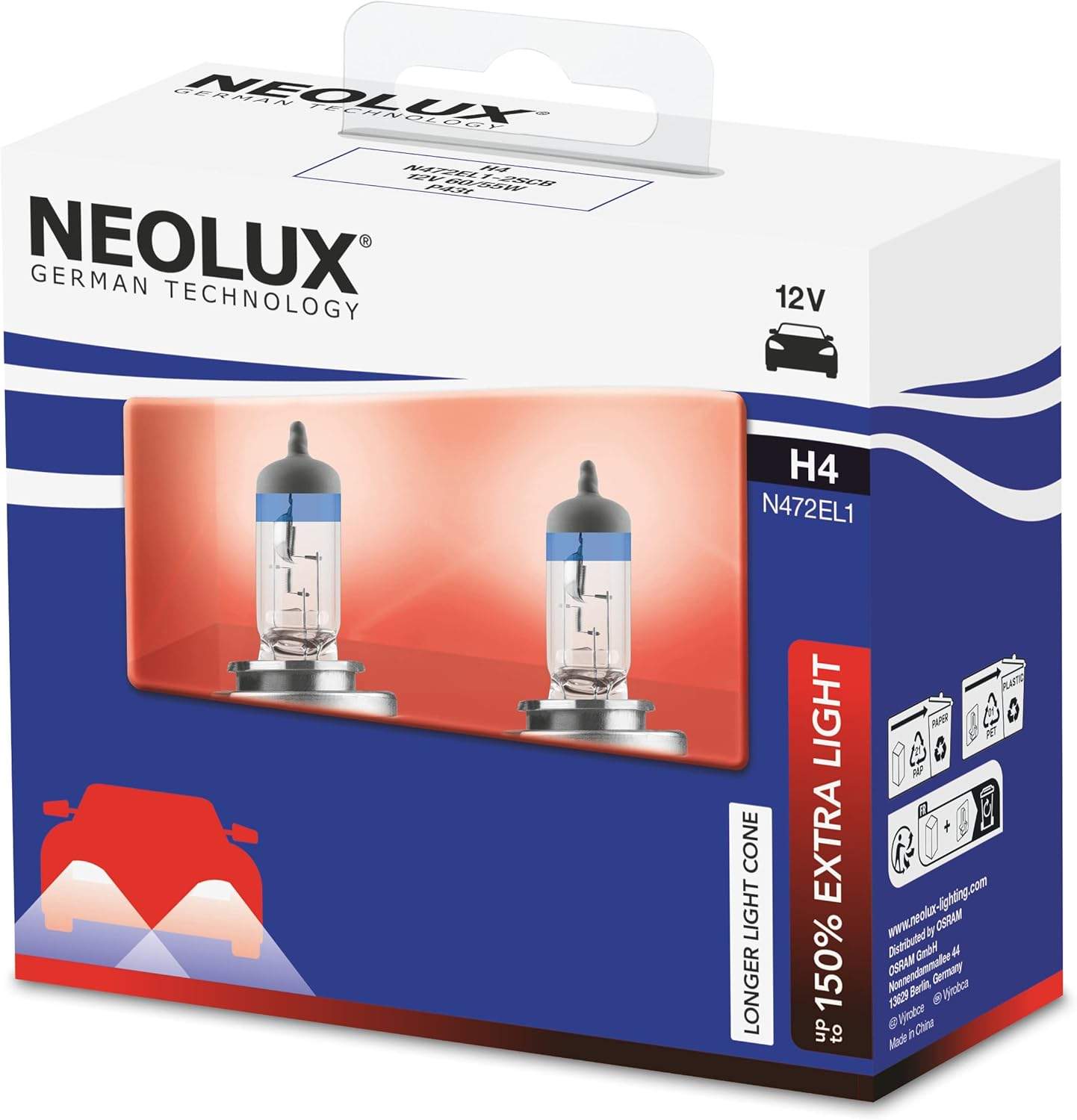 Reflektory halogenowe NEOLUX 150% Extra Light H4