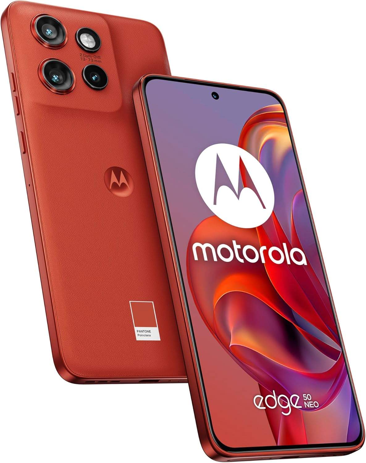 Motorola edge50 neo w dłoni z widocznym wyświetlaczem i aparatem