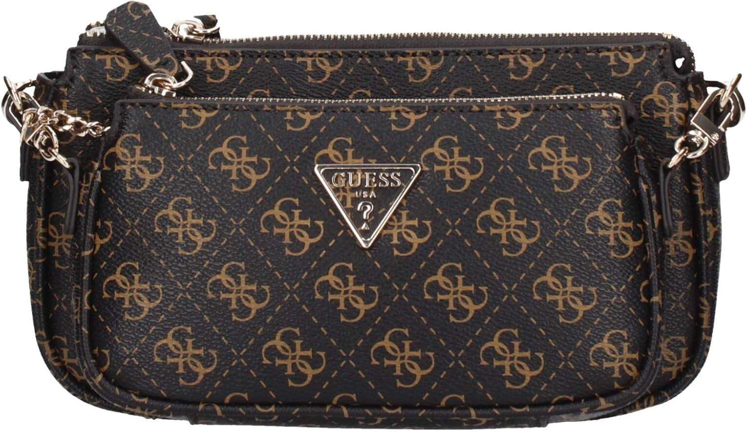 GUESS torba Kobiety Noelle Dbl Pouch Crossbody w kolorze czarnym z polerowanym złotym sprzętem