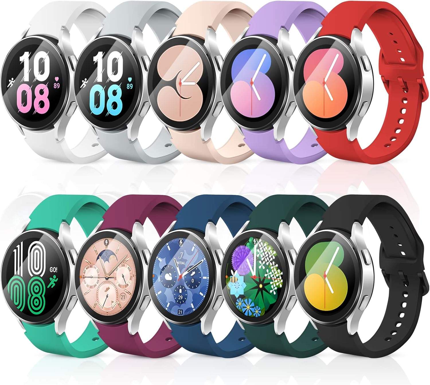 Pasek do Samsung Galaxy Watch 7, 6, 5, 4 - 10 sztuk, regulowany, silikonowy