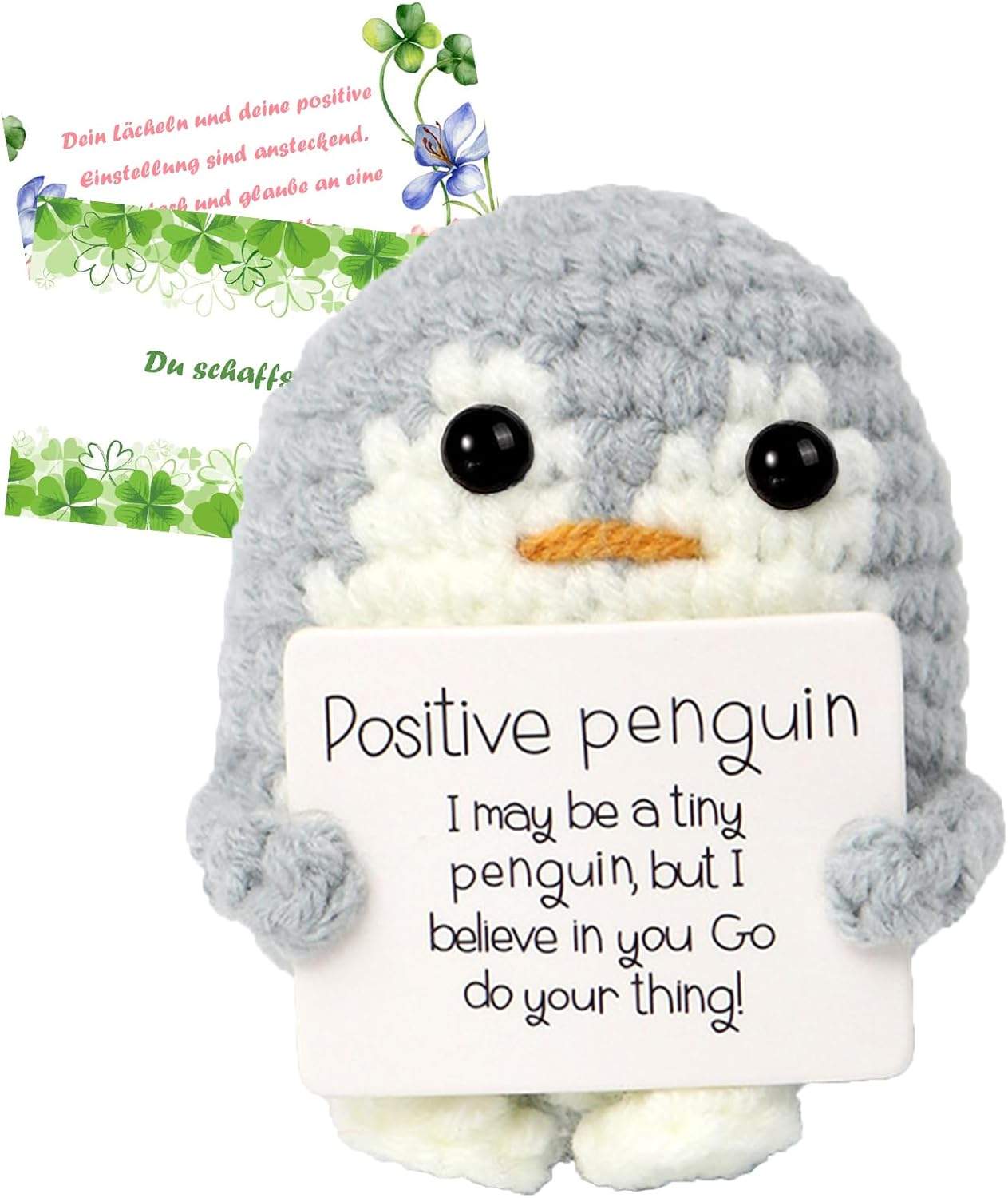 T TAKONE Pocket Hug Positive Penguin – ręcznie dziergana lalka pingwin