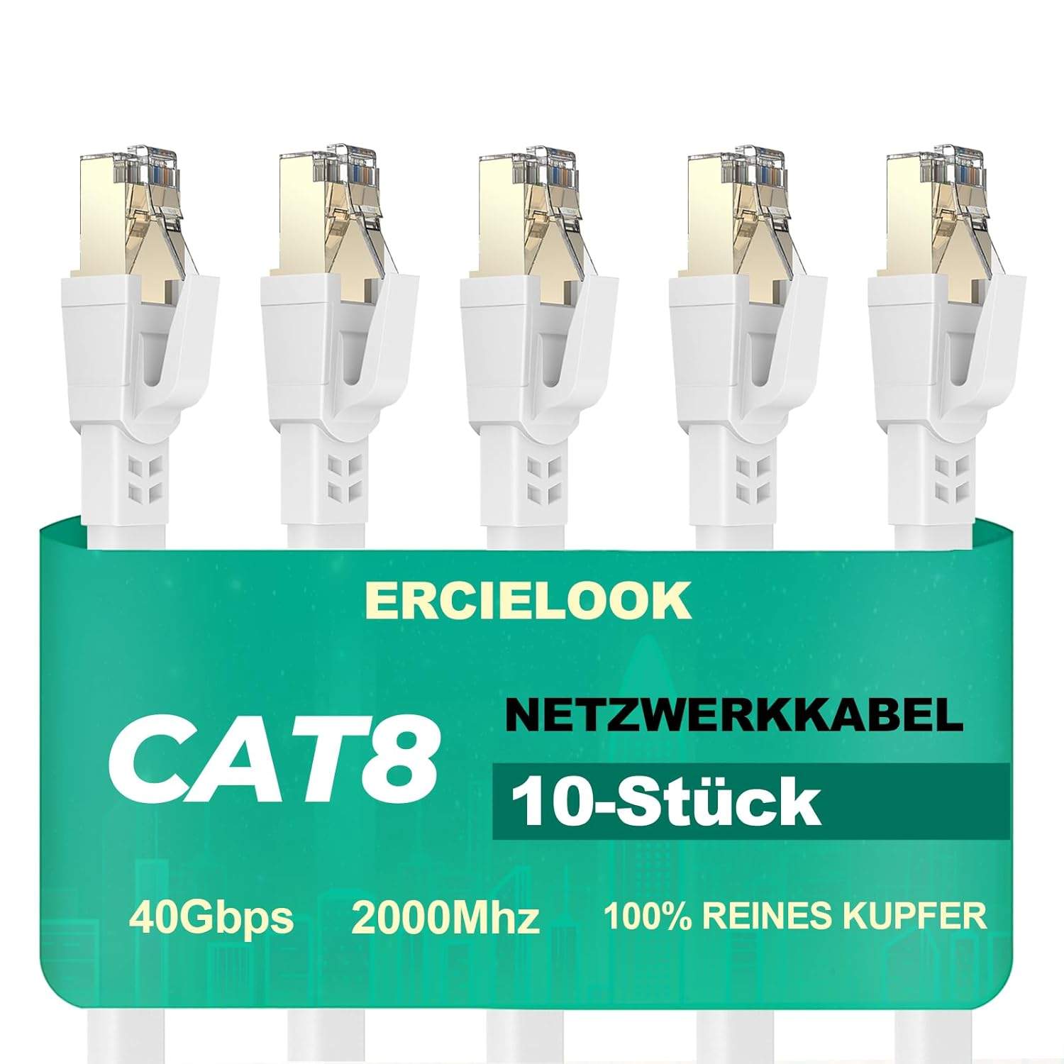 Ercielook Lan kabel sieciowy Cat8 0,25 m - 10 sztuk