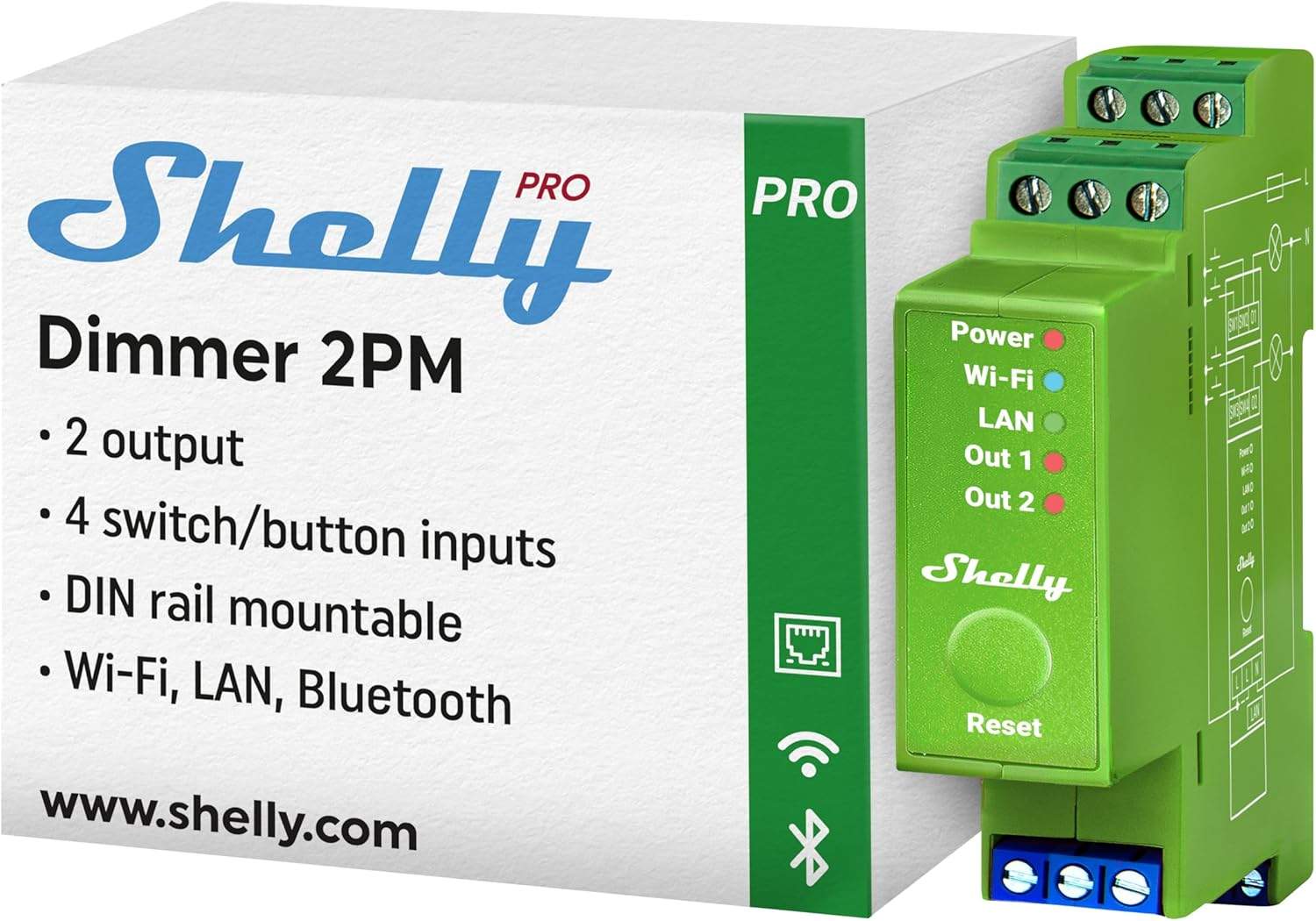 Shelly Pro Dimmer 2PM – inteligentny ściemniacz na szynie DIN