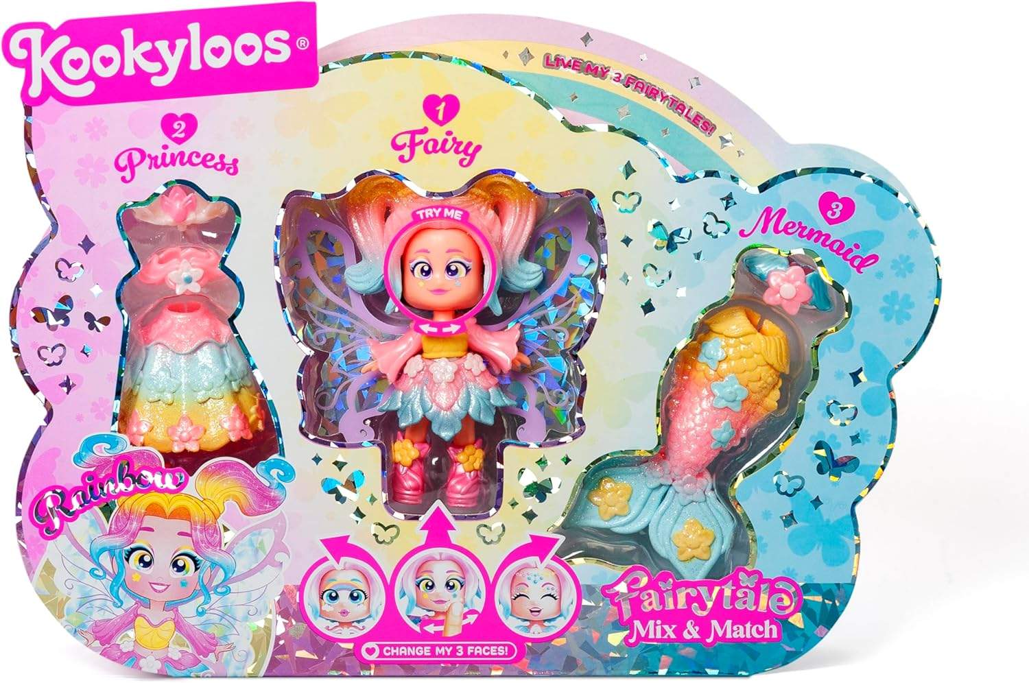 Kookyloos Fairytale Mix & Match Rainbow – lalka z 3 strojami