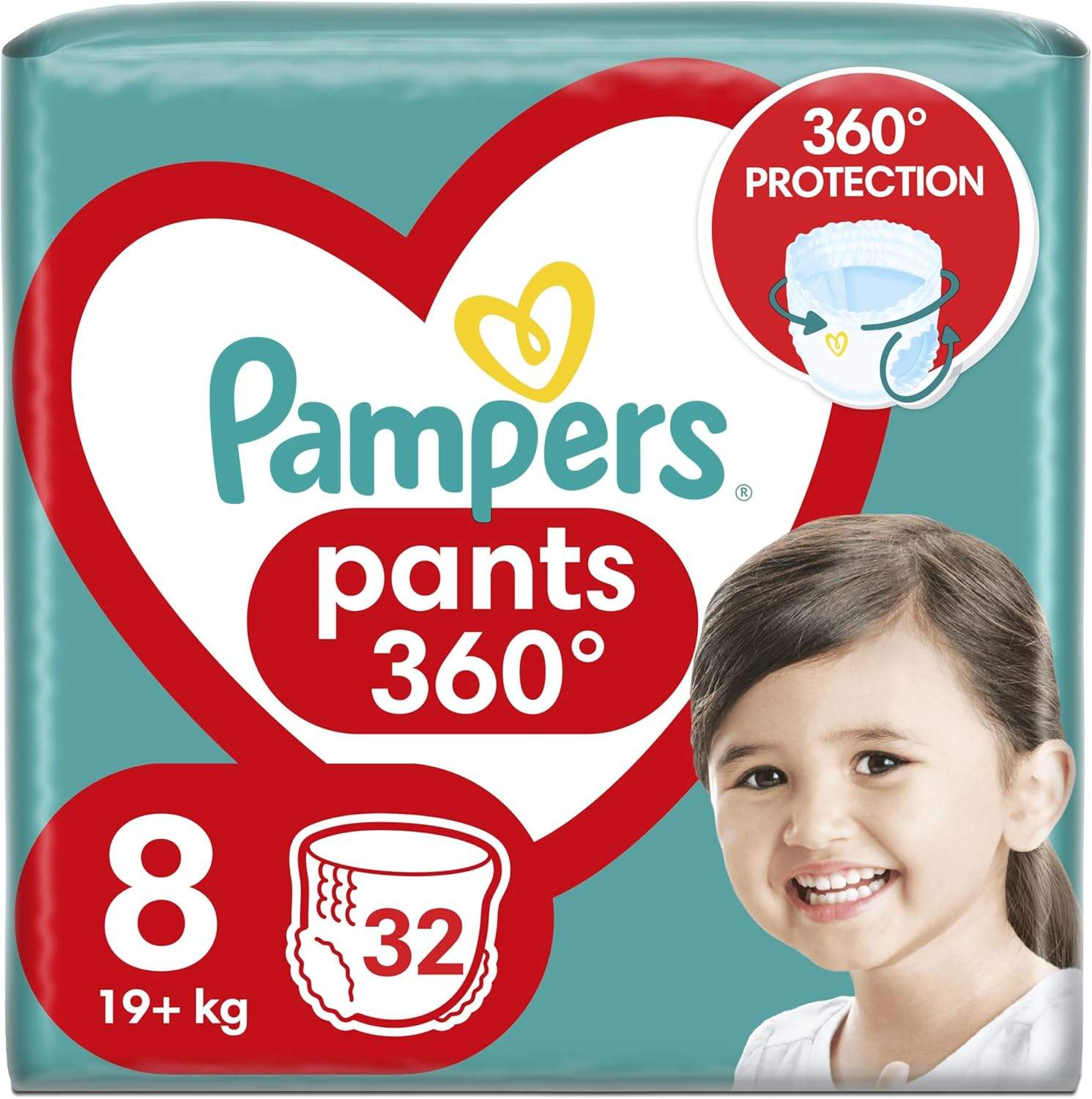 Pieluchomajtki Pampers Pants widok przedni i tylny z systemem Stop & Protect