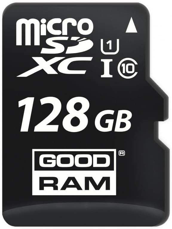 Goodram microSD 128 GB w zbliżeniu - widoczne oznaczenia klasy 10 i certyfikaty