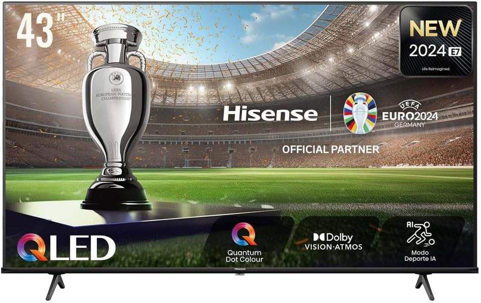 Telewizor Hisense 43E77NQ w nowoczesnym salonie