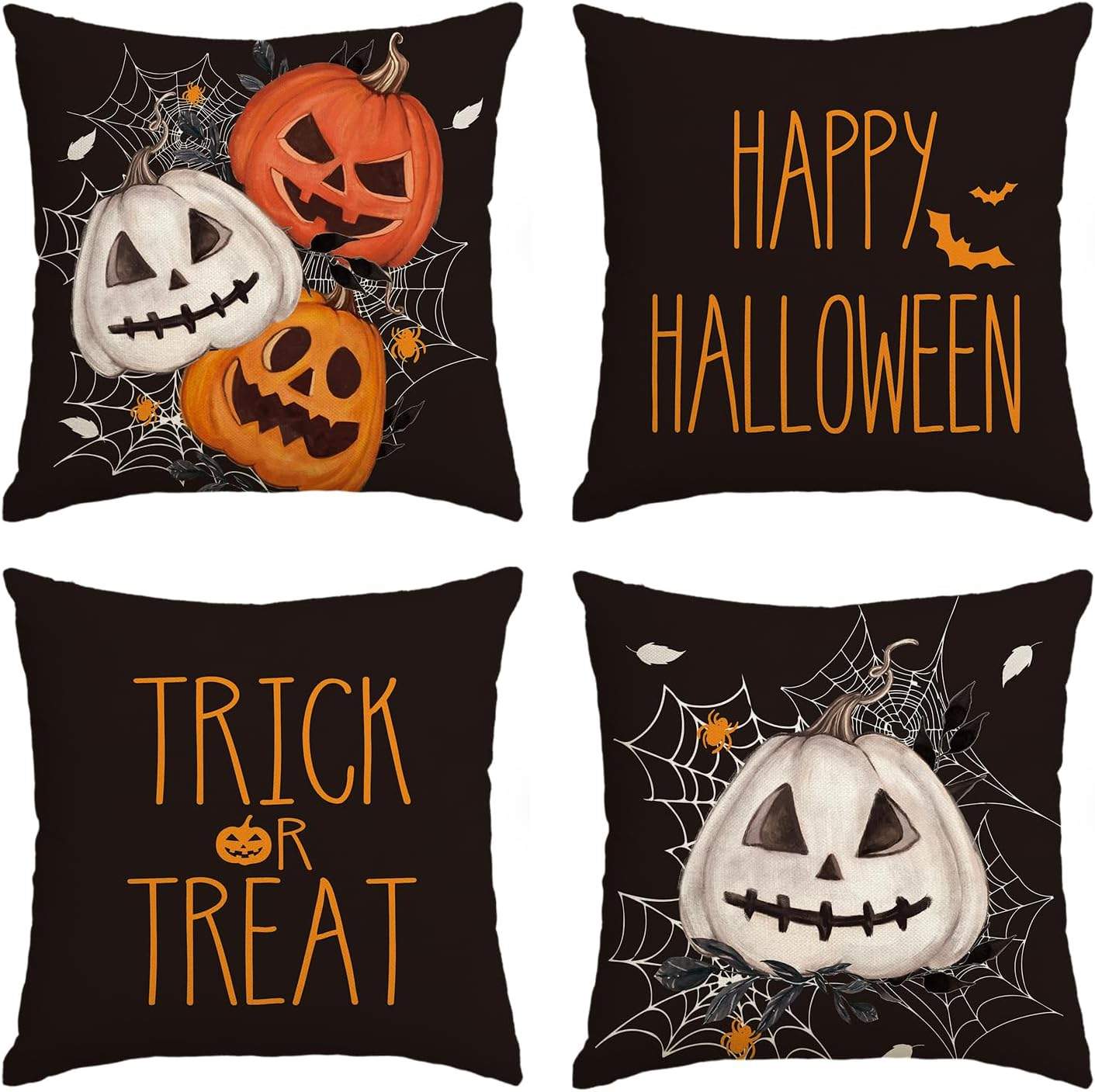 Zestaw 4 halloweenowych poszewek z motywem pajęczyny