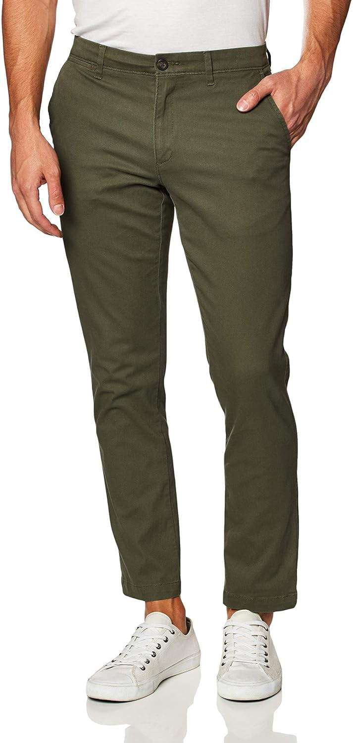 Męskie spodnie chino khaki z widocznym slim fit