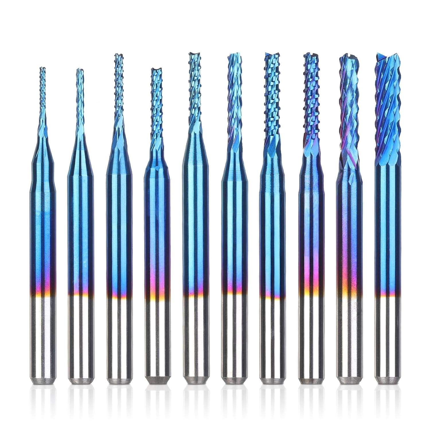 Zestaw 10 frezów CNC z powłoką Nano Blue w etui